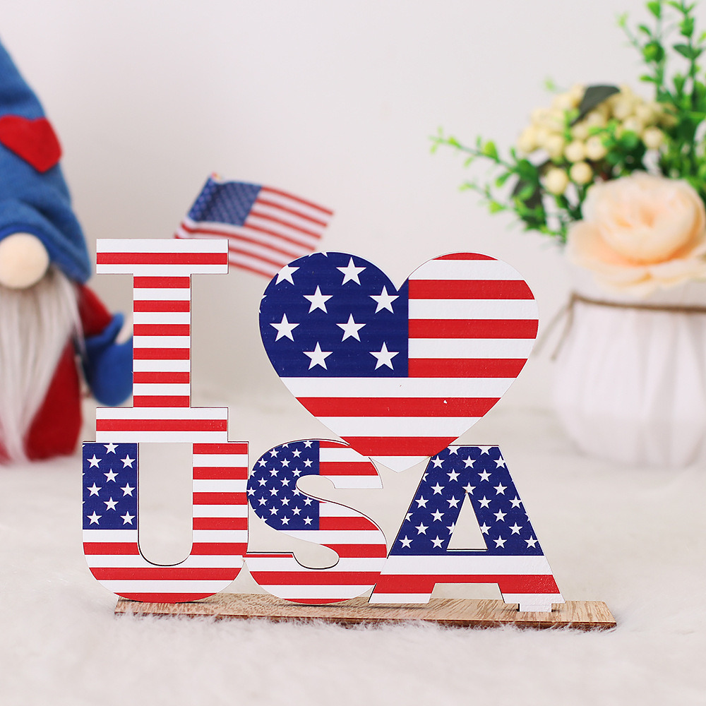 dropship 1pc 4th Of July Wooden Ornament; Independence Day I Love USA Wooden Alphabet Ornament; Holiday Decoration For Bedroom Living Room Tiered Tray Ornament; Holiday Accessories