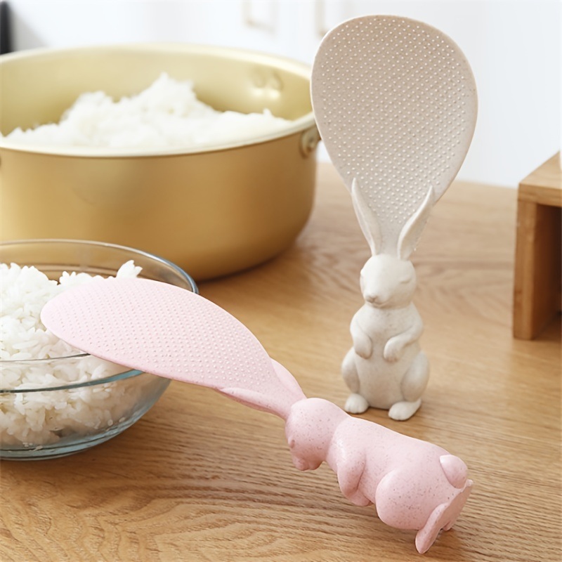 dropship 1pc Cute Rabbit Non-Stick Rice Scoop; Bunny Shape Standable Rice Scooper; Household Rice Cooker Rice Spoon; Cartoon Rice Spoon