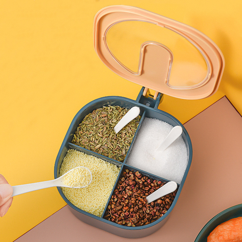 dropship Spice Box Set, Four Compartment Condiment & Spice Box, Multi-Grid Spice Jar, Square Salt Pepper Seasoning Box