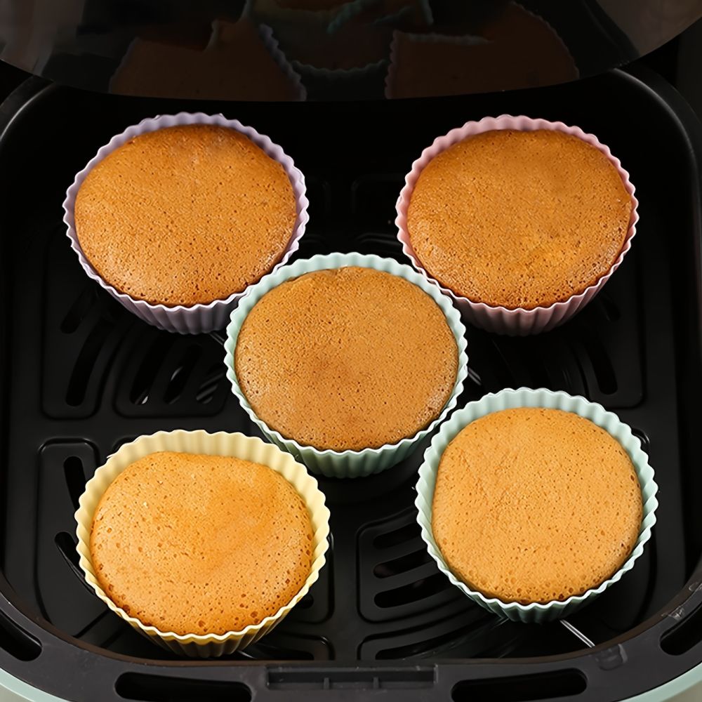 dropship 12pcs Silicone Baking Cups; Reusable Cupcake Liners; Non-stick Muffin Cups; Cake Molds Set; Standard Size Cupcake Holder