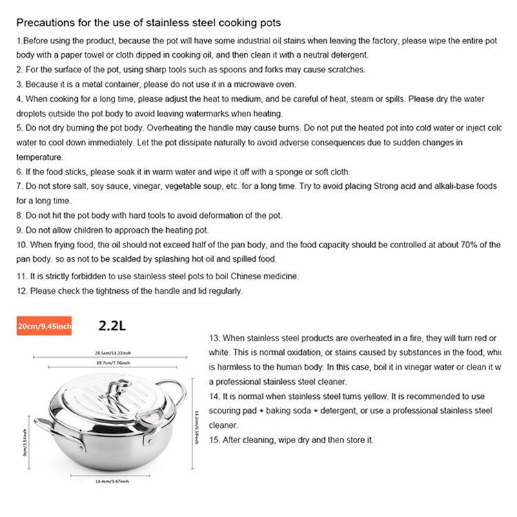 dropship 1pc Tempura Deep Fry Pot, Thickened 304 Stainless Steel Tempura Fryer With Thermometer, Japanese Style Tempura Fryer Pan