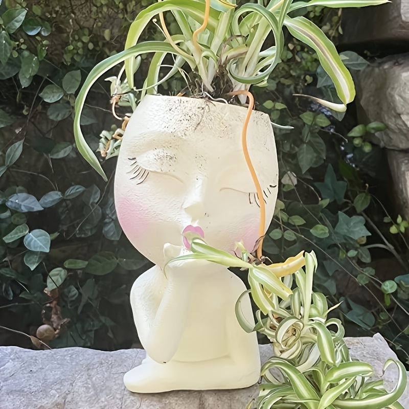 dropship 1pc Funny Figure Flower Pot; Resin Flying Kiss Girl Planters Vase Tabletop Decoration; For Indoor Outdoor Garden Home Decor