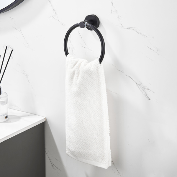 dropship Towel Ring Matte Black; Bath Hand Towel Ring Thicken Space Aluminum Round Towel Holder for Bathroom