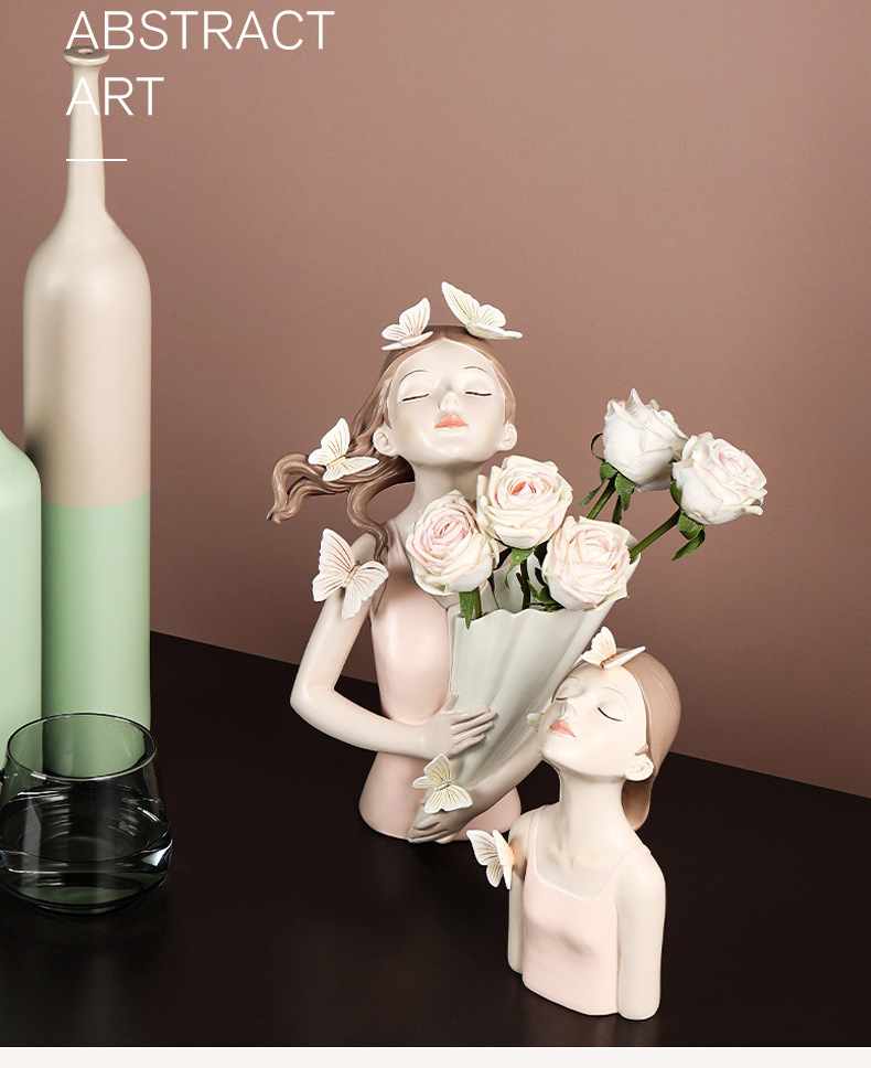 dropship Modern Decorative Artificial Flower Vase Butterfly Girl Sculptures Interior Home Resin Ornaments Household Decoration Vases Hot