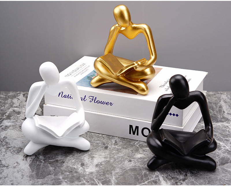 dropship NORTHEUINS Reading Man Resin Figurine for Study Room Desktop Abstract Thinker Figure Ornament Home Living Room Office Decoration