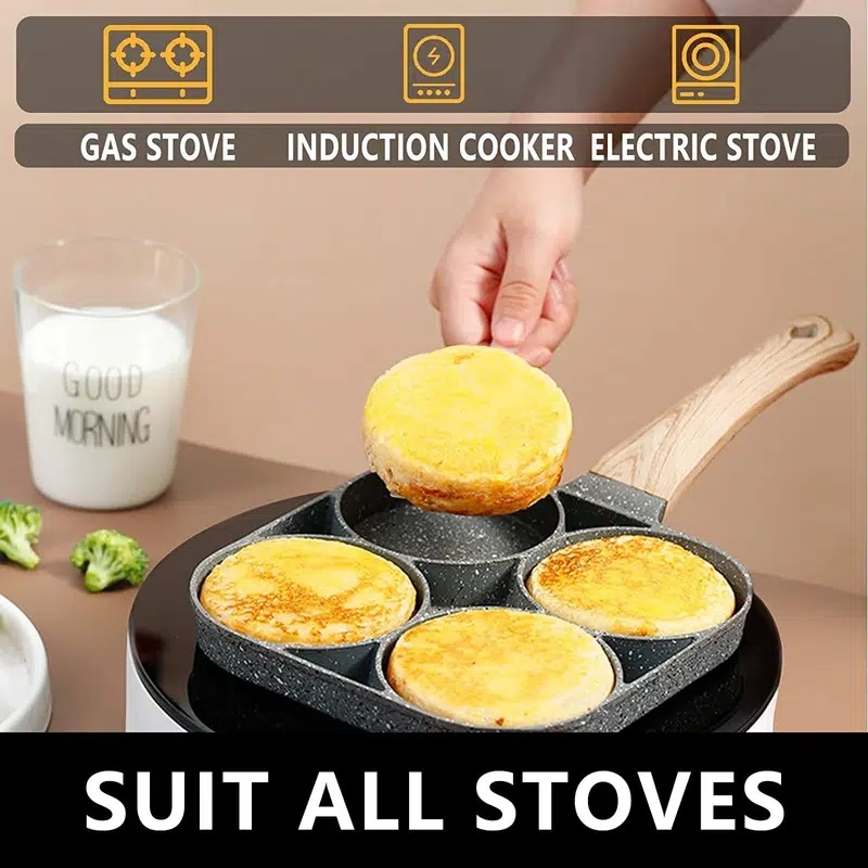 dropship 1pc Fried Egg Hamburger Maker; Non-stick Small Flat Bottom Household Frying Pan; Breakfast Egg Burger Pancake Pan Mold; Four-hole Fried Egg Pan
