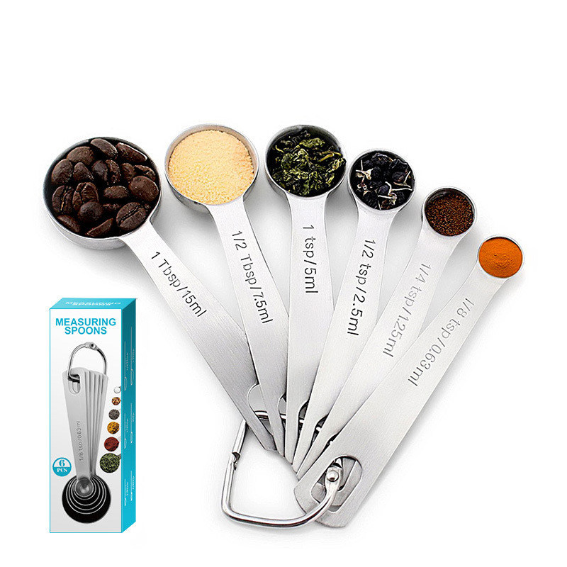 dropship Stainless Steel Measuring Spoons; 6pcs Seasoning Measuring Spoons Thicken 1.2mm