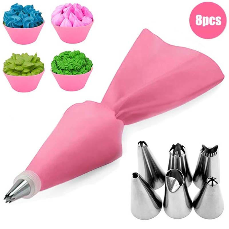 dropship 8/10/18PCS Silicone Pastry Bag Tips Kitchen Cake Icing Piping Cream Cake Decorating Tools Reusable Pastry Bags Nozzle Set