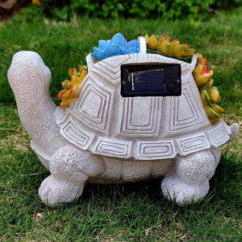 dropship Outdoor Solar LED Turtle Light Succulents Planter Stand Garden Gnomes Statue Ornament Resin Home Terrace Accesorries Decorations