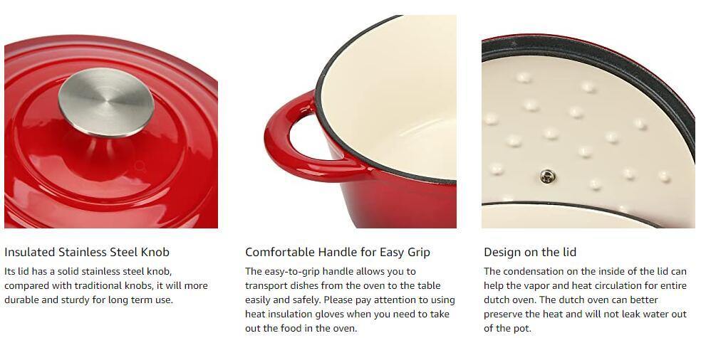 dropship COOKWIN Enameled Cast Iron Dutch Oven with Self Basting Lid; Enamel Coated Cookware Pot 4.5QT