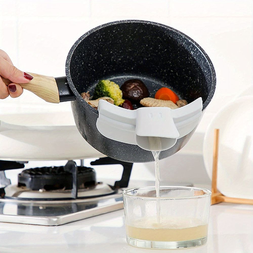 dropship 1pc; Anti-Spill Silicone Slip On Pour Soup Spout Funnel; Kitchen Dedicated Anti-Spill Pots Round Edge Deflector Pour Soup Funnel Duckbill Diversion Mouth