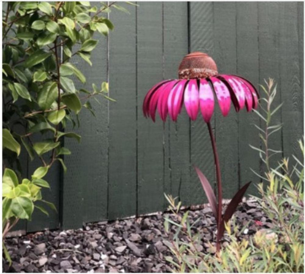 dropship Pink Coneflower Bird Feeder Outdoor Decoration Garden Flower Picaflor Wild Bird Feeder Feeding Outside Rust Resistant Art Metal