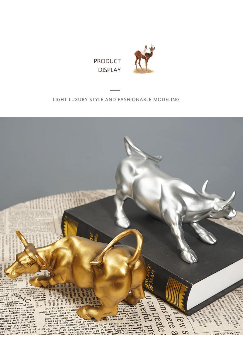 dropship NORTHEUINS Resin Wall Street Bull Figurine Cattle OX Statue Market Miam Bull Home Feng Shui Art Official Desktop Decor Sculpture