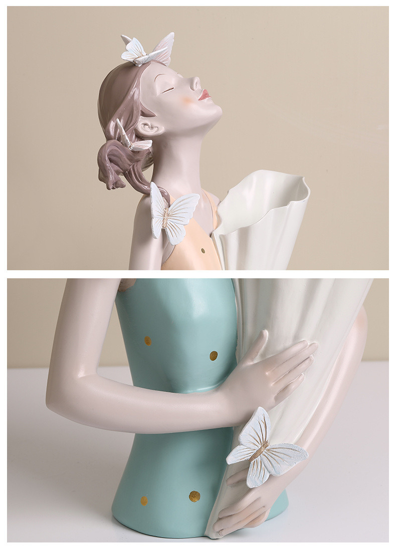 dropship Modern Decorative Artificial Flower Vase Butterfly Girl Sculptures Interior Home Resin Ornaments Household Decoration Vases Hot