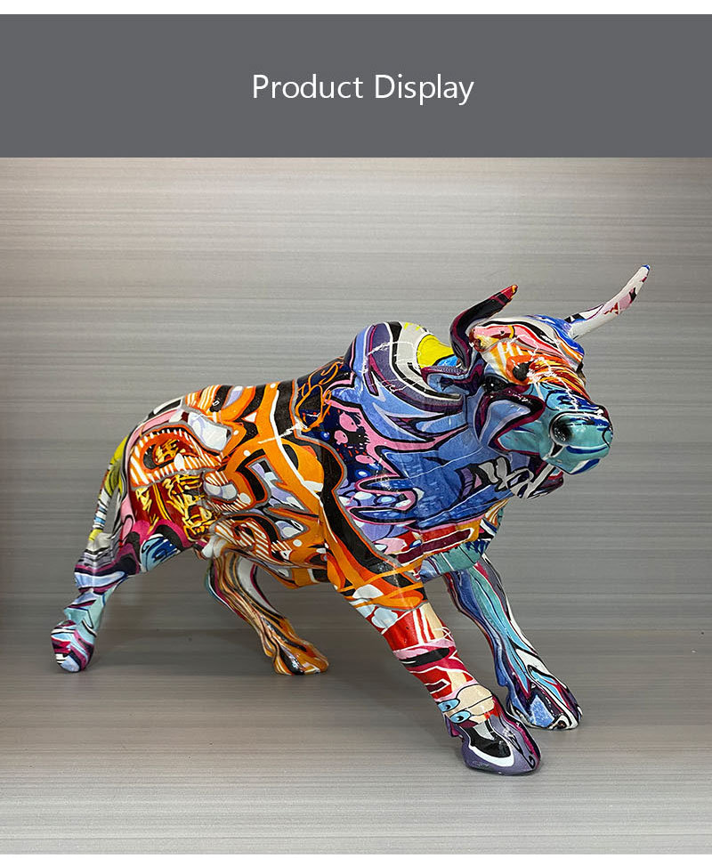 dropship NORTHEUINS Graffiti Painting Resin Bull Figurines Home Living Room Bedroom Office Desktop Feng Shui Ornaments Collection Statues