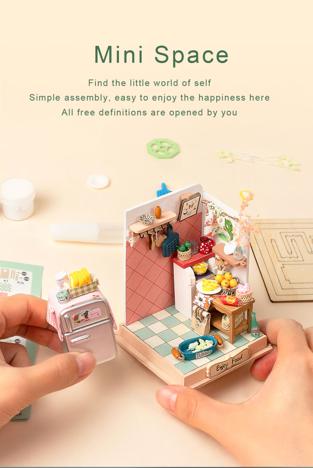 dropship Robotime DIY Taste Life Kitchen Doll House with Furniture Children Adult Miniature Dollhouse Bubble Bath Wooden Kits Toy Gift DS