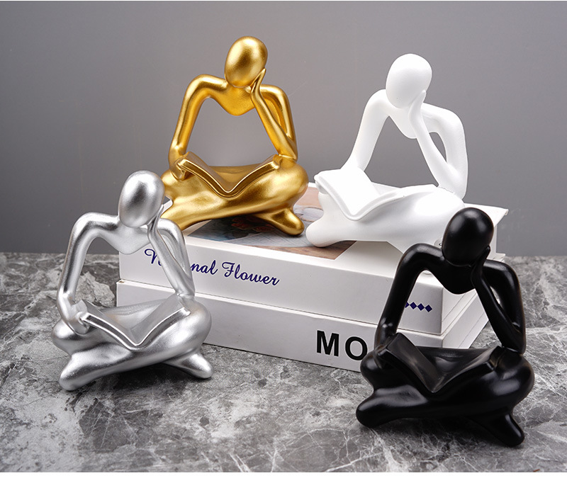 dropship NORTHEUINS Reading Man Resin Figurine for Study Room Desktop Abstract Thinker Figure Ornament Home Living Room Office Decoration