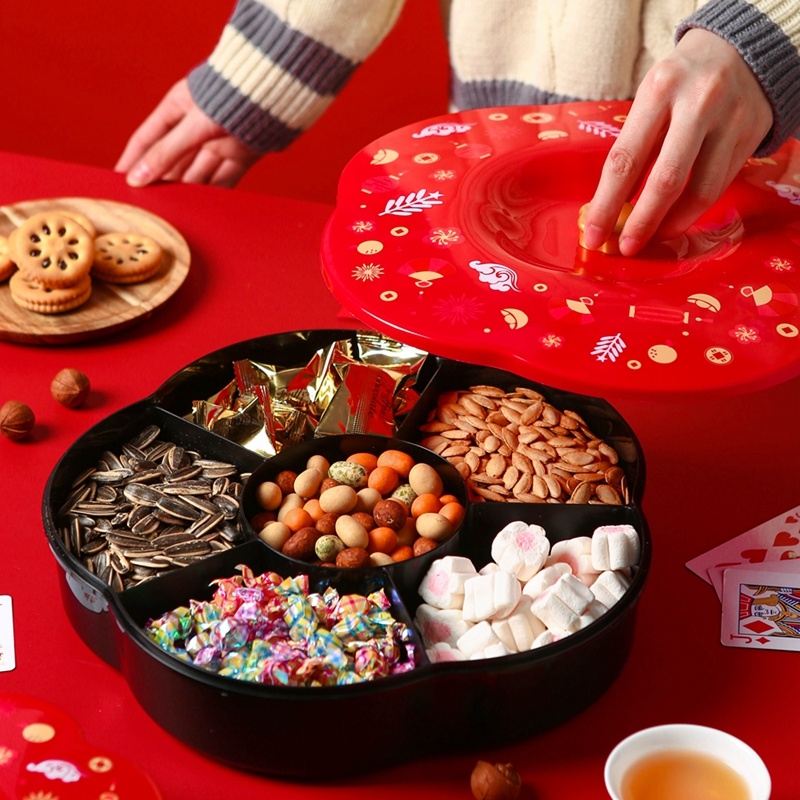 dropship 1pc Candy Storage Box Fruit For Chinese New Year; Nuts Tray With Lid; Snacks Organizer Food Container; Spring Festival Desktop Decor