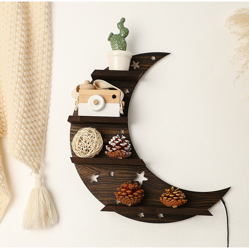 dropship Wooden Wall Shelf Home Decoration Organizer Moon Butterfly Cat Bedroom Room Decor Storage Rack Wall-mount Display Stand Shelves