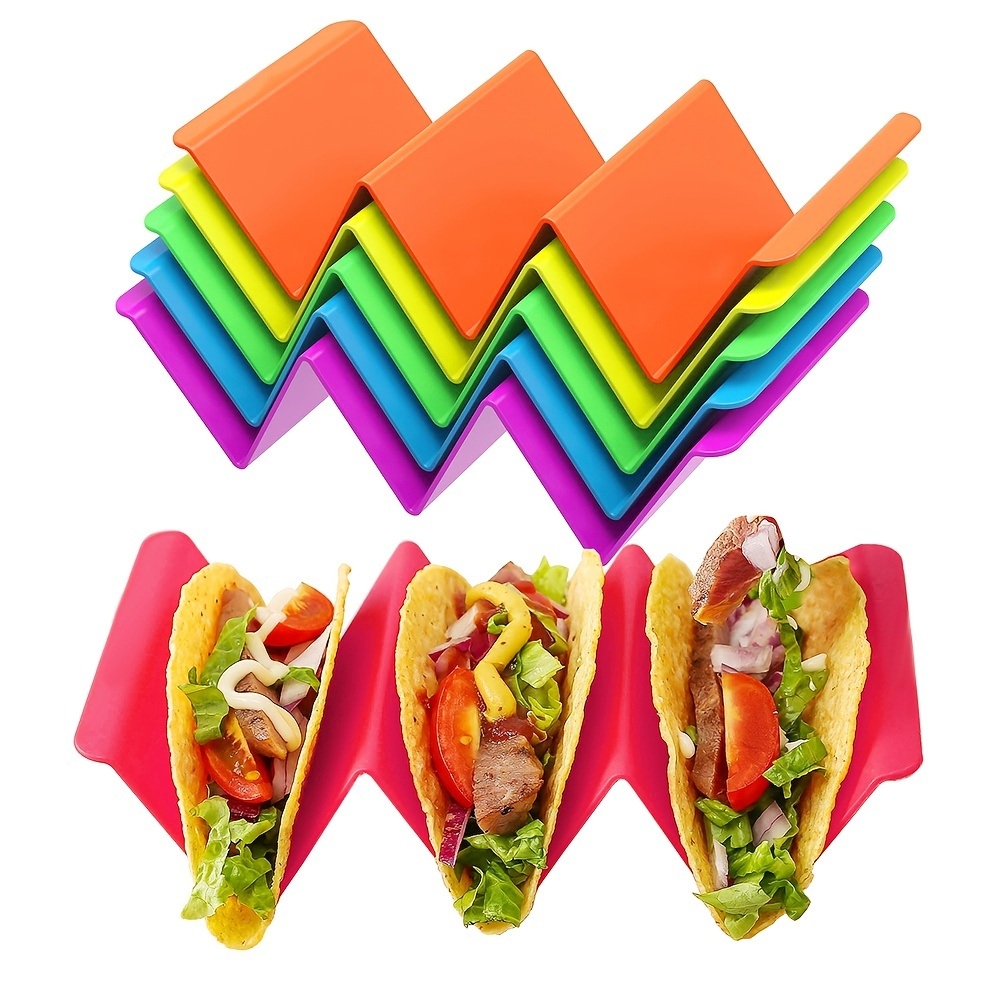 dropship 1pc/6pcs Colorful Taco Holder Stands - Premium Large Taco Tray Plates Holds Up To 3 Or 2 Tacos Each, PP Health Material Very Hard And Sturdy, Dishwasher & Microwave Safe