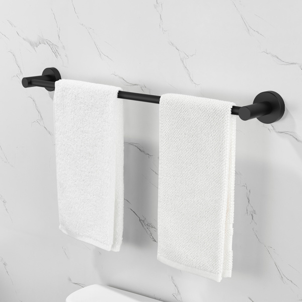 dropship Bathroom Hardware Set; Thicken Space Aluminum 6 PCS Towel bar Set- Matte Black 24 Inches Wall Mounted