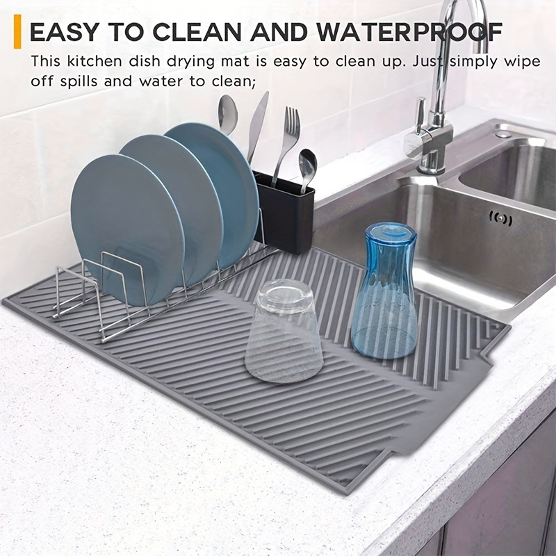 dropship 1pc Silicone Draining Board Mat, Folding Draining Mat, Large Drain Pad, Eco-Friendly Drainer Mat Heat Resistant Pot Mat Dishwasher Safe Trivet Mat, Kitchen Accessories