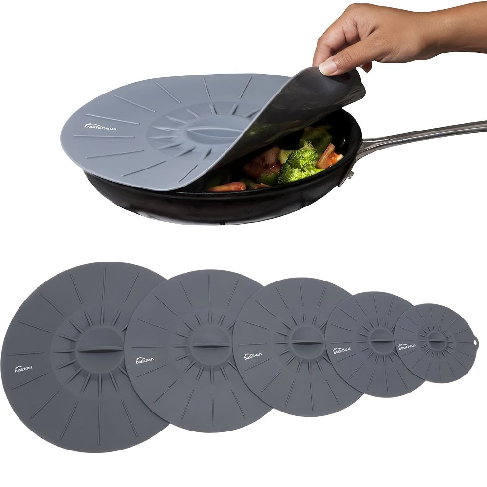 dropship 5pcs Silicone Fresh-keeping Cover; Microwave Oven Heating Cover; Food Dust-proof Splash-proof Bowl Cover Set; Kitchen Supplies