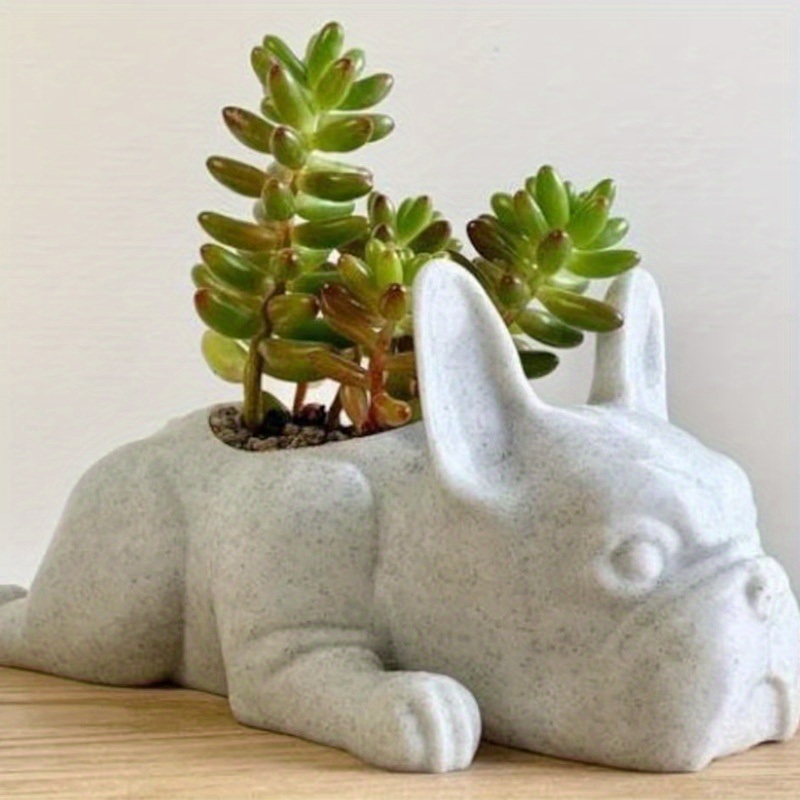 dropship 1pc Mini Resin PuppyFlower Pot, Succulent Planter, French Bulldog Shape Cute Bonsai Flower Pots, Cute Dog Flower Pots, Air Plant Holder, For Home Garden Office Desktop Decor (No Plants)