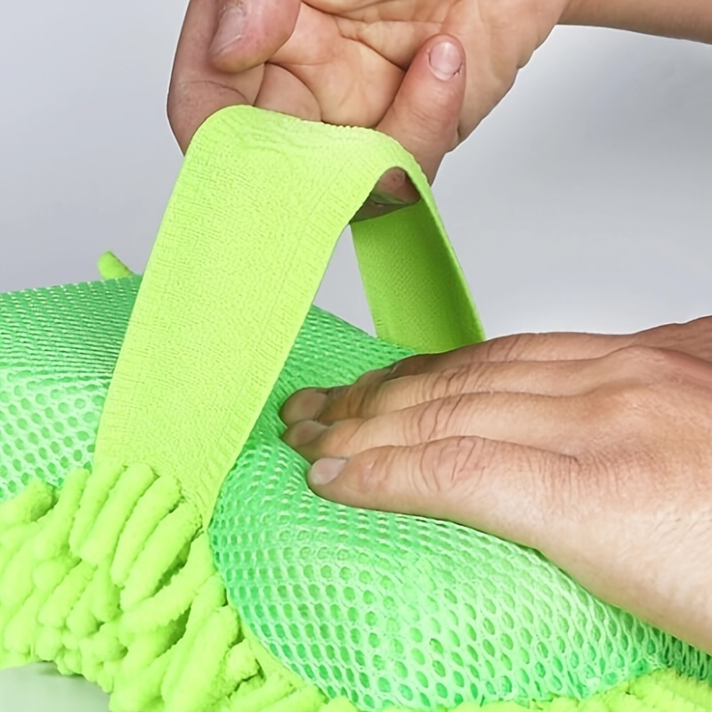 dropship 1pc Car Wash Mitt Chenille Microfiber Wash Sponge Scratch Free; Ultra Absorbent Microfiber Waffle Drying Towel For Car Detailing; Green; 9.05in*5.11in*2.75in