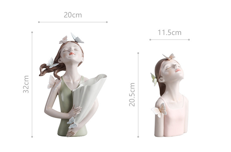dropship Modern Decorative Artificial Flower Vase Butterfly Girl Sculptures Interior Home Resin Ornaments Household Decoration Vases Hot