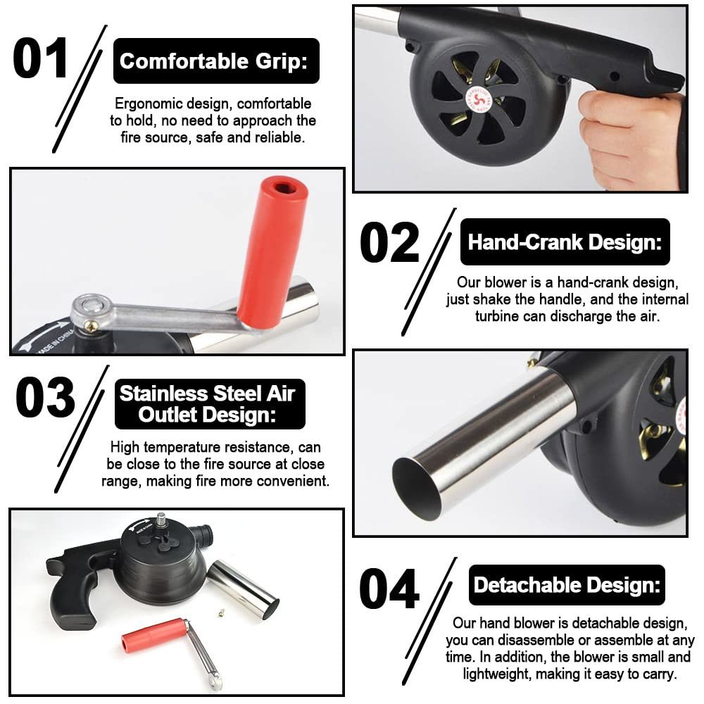 dropship BBQ Hand Blower Household Portable Fan Air Blower for Grill Outdoor Cooking Picnic Camping Hand Crank Tool Stove Combustion Tool