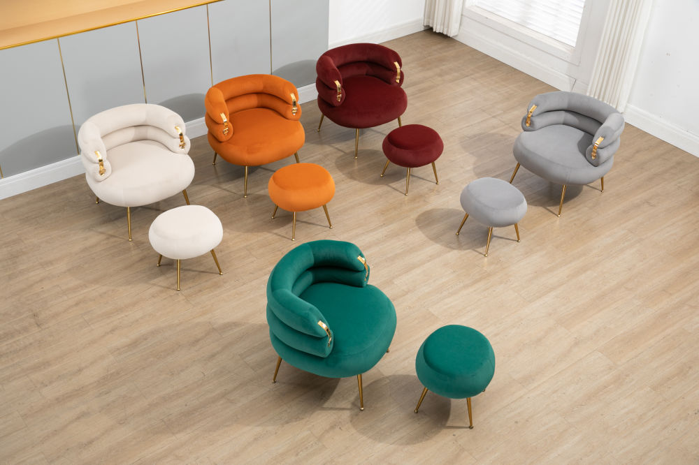 dropship COOLMORE Velvet Accent Chair Modern Upholstered Armchair Tufted Chair with Metal Frame, Single Leisure Chairs for Living Room Bedroom