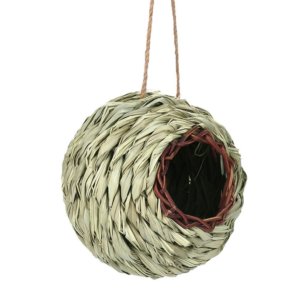 dropship Charming Decorative Hummingbird House Hand-woven Hung Straw Nest Natural Grass Hung Bird for Garden Patio Lawn Office Indoor