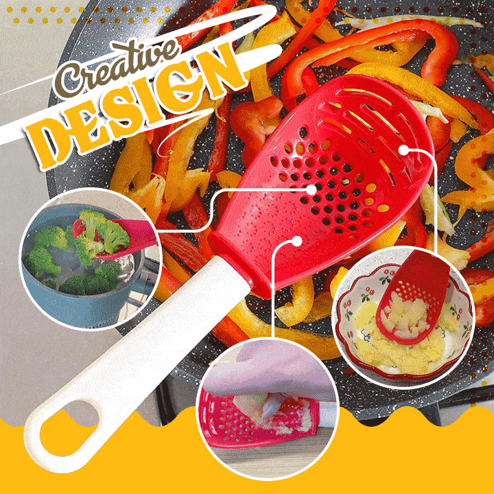dropship New Multifunctional Kitchen Cooking Spoon Heat-resistant Hanging Hole Innovative Potato Garlic Press Colander Flour Sifter