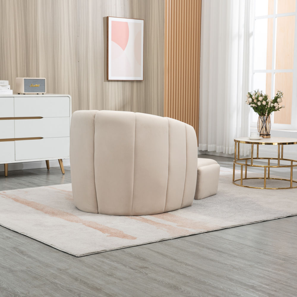 dropship COOLMORE Accent Chair with Ottoman, Mid Century Modern Barrel Chair Upholstered Club Tub Round Arms Chair for Living Room
