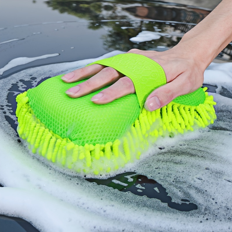 dropship 1pc Car Wash Mitt Chenille Microfiber Wash Sponge Scratch Free; Ultra Absorbent Microfiber Waffle Drying Towel For Car Detailing; Green; 9.05in*5.11in*2.75in