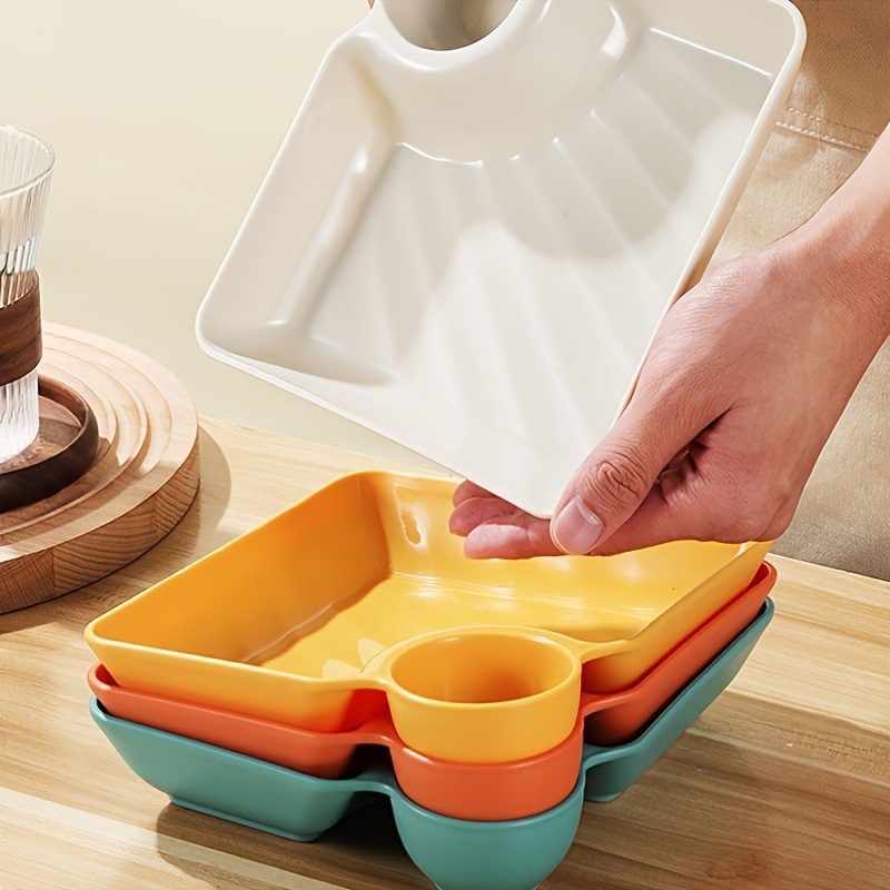 dropship 1pc Dumpling Plate With Sauce Dish; Potato; Water; Dumplings; Plate With Vinegar; Dinner Plate; Household Creative Square Serving Plate With Vinegar Saucer