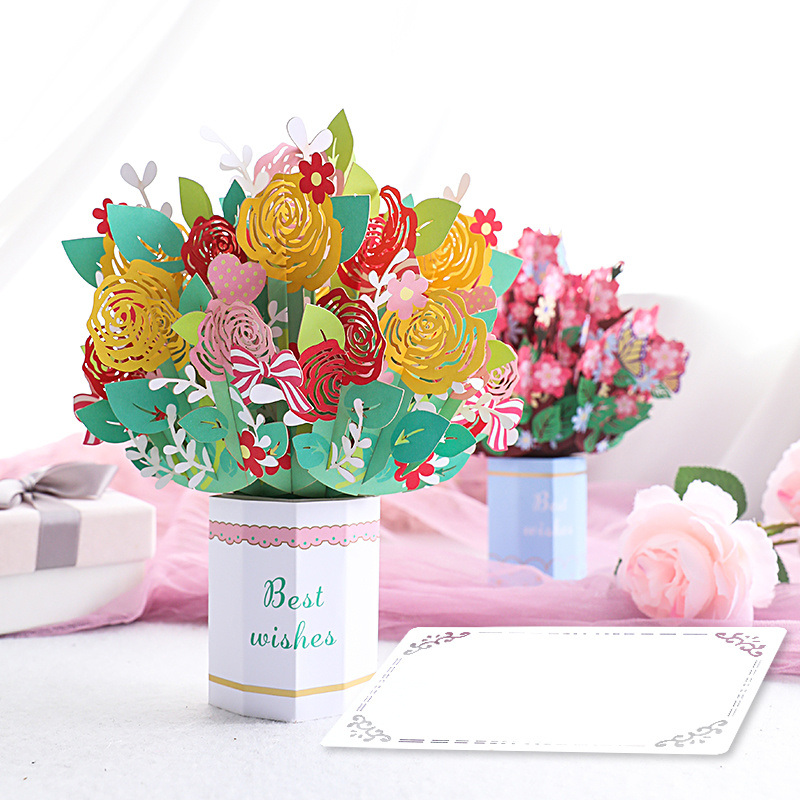 dropship 1pc New Mother's Day 3D Greeting Card; Hand-carved Hand-carved Bouquet Blessing Ornament Greeting Card For Mom; Message Blessing Card For Mother's Day And Valentine's Day