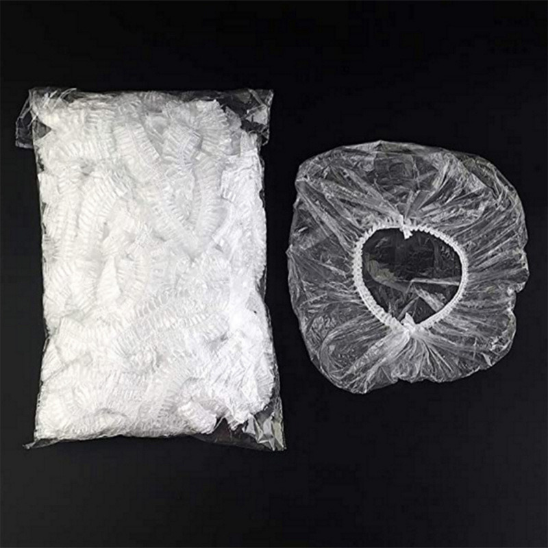 dropship 100pcs Plastic Disposable Shower Cap; Hair Dye Shower Cap; Plastic Beauty Salon Cap