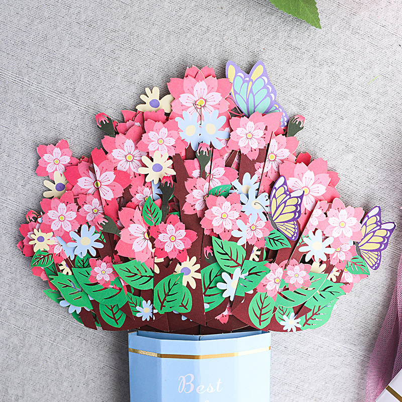 dropship 1pc New Mother's Day 3D Greeting Card; Hand-carved Hand-carved Bouquet Blessing Ornament Greeting Card For Mom; Message Blessing Card For Mother's Day And Valentine's Day