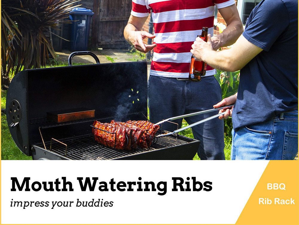 dropship Non-Stick BBQ Rib Rack Stand Barbecue Steaks Racks Stainless Steel Chicken Beef Ribs Grill Black for Gas Smoker BBQ Tools bbq