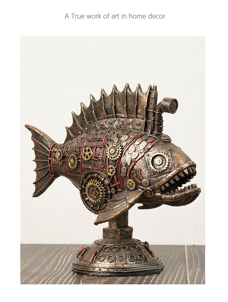 dropship NORTHEUINS Resin Retro Steampunk Blackfish Figurines Black Whale Classic American Craft Home Living Room Office Decor Accessorie
