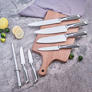 dropship Kitchen Knife Set; LapEasy 15 Piece Knife Sets with Block Chef Knife Stainless Steel Hollow Handle Cutlery with Manual Sharpener
