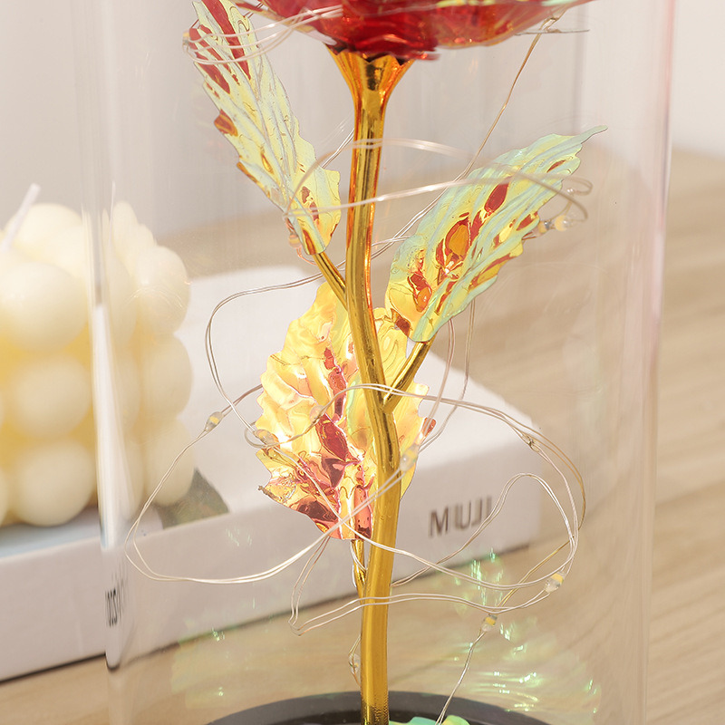 dropship 1pc Roses Gifts Artificial Flower Rainbow Rose Light Up In A Dome Gift For Mom Sister Wife Women Birthday Valentines Mother's Day Christmas Engagement