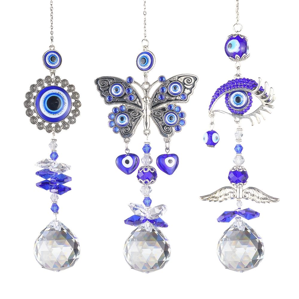 dropship 1pc Crystal Sun Catchers; Blue Butterfly Evil Eye Suncatcher Indoor Window With Prism Ball; Sunlight Rainbow Maker Good Luck Hanging Crystals Ornament For Home