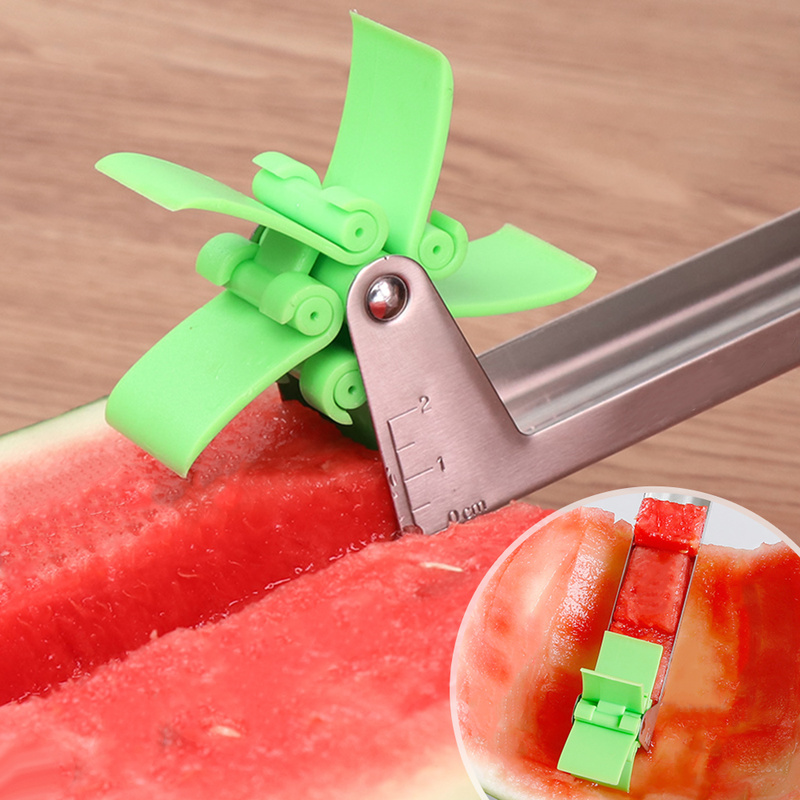 dropship Watermelon Knife Stainless Steel Pinwheel Design Easy To Cut Watermelon Slices Kitchen Gadgets Salad Fruit Slicing Knife Tool