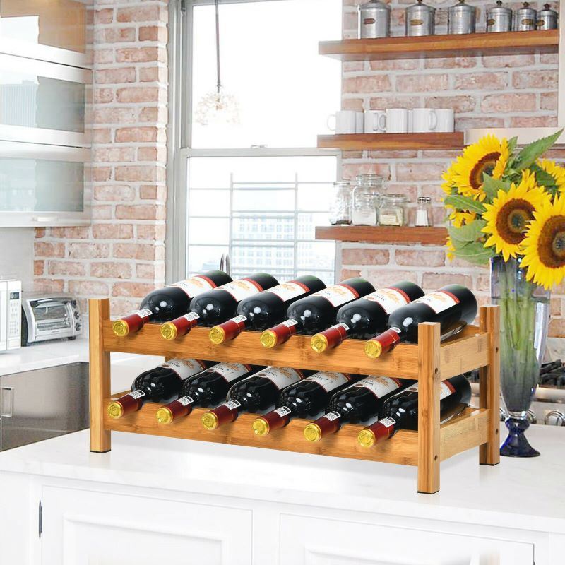 dropship Kitchen Natural Bamboo Products Wine Rack Display Storage Holder Shelf