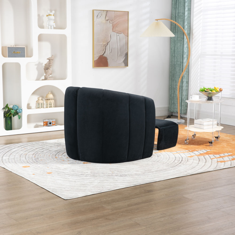 dropship COOLMORE Accent Chair with Ottoman, Mid Century Modern Barrel Chair Upholstered Club Tub Round Arms Chair for Living Room