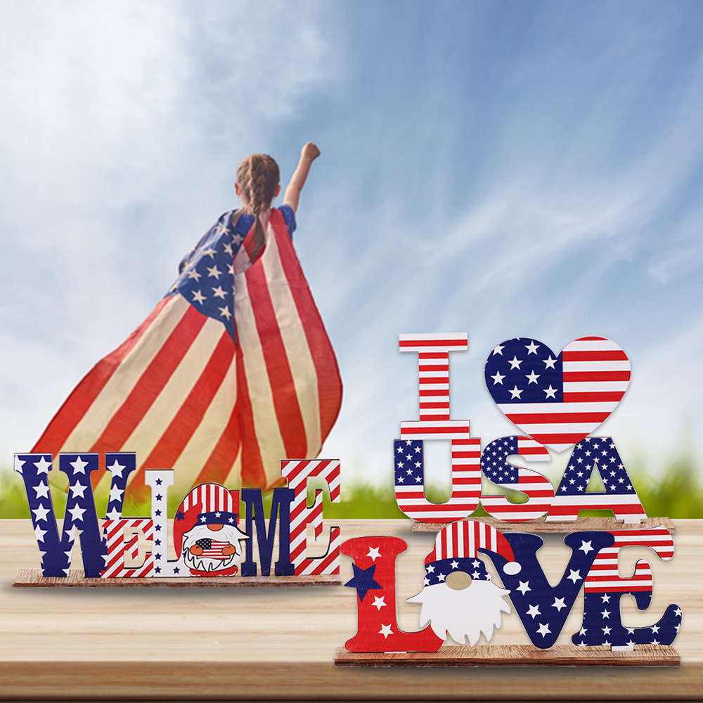 dropship 1pc 4th Of July Wooden Ornament; Independence Day I Love USA Wooden Alphabet Ornament; Holiday Decoration For Bedroom Living Room Tiered Tray Ornament; Holiday Accessories