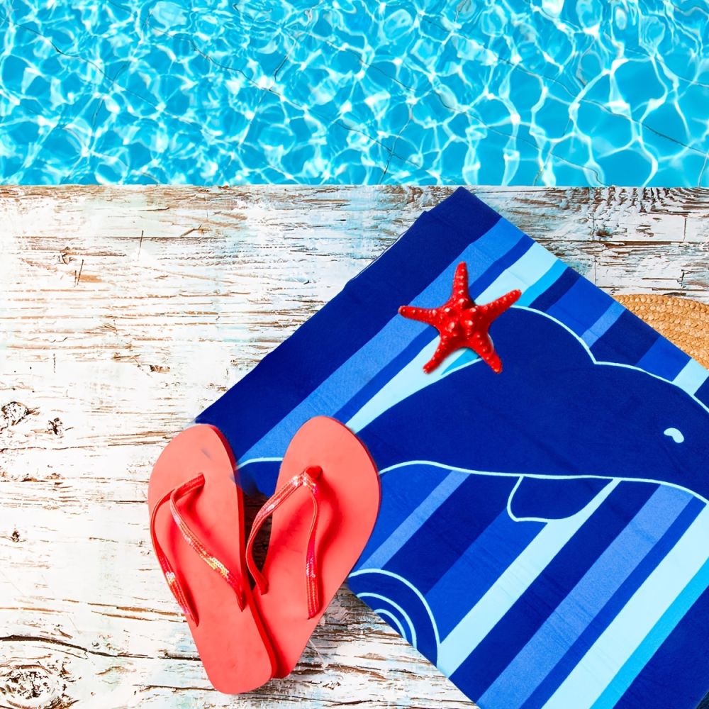 dropship Cartoon Dolphin Fast Dry Beach Towel; Super Soft Sand Free Water Absorbent Micro Fiber Towel For Pool